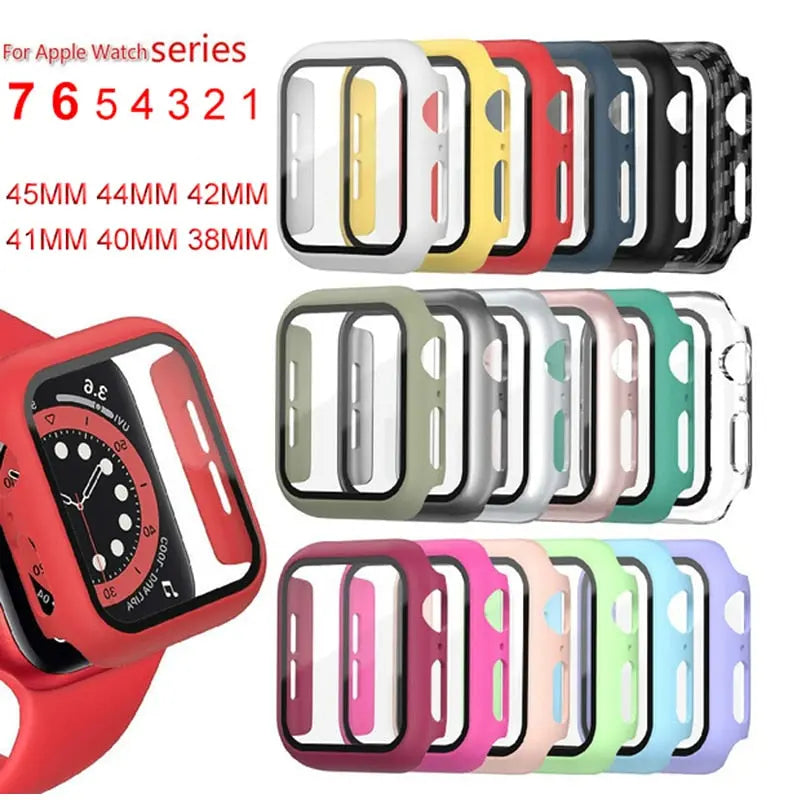 Glass+Cover For Apple Watch case 44mm 40mm 45mm 41mm 42mm 38mm iWatch Accessorie Screen Protector Apple watch serie 3 4 6 SE 7 8 Pinnacle Luxuries