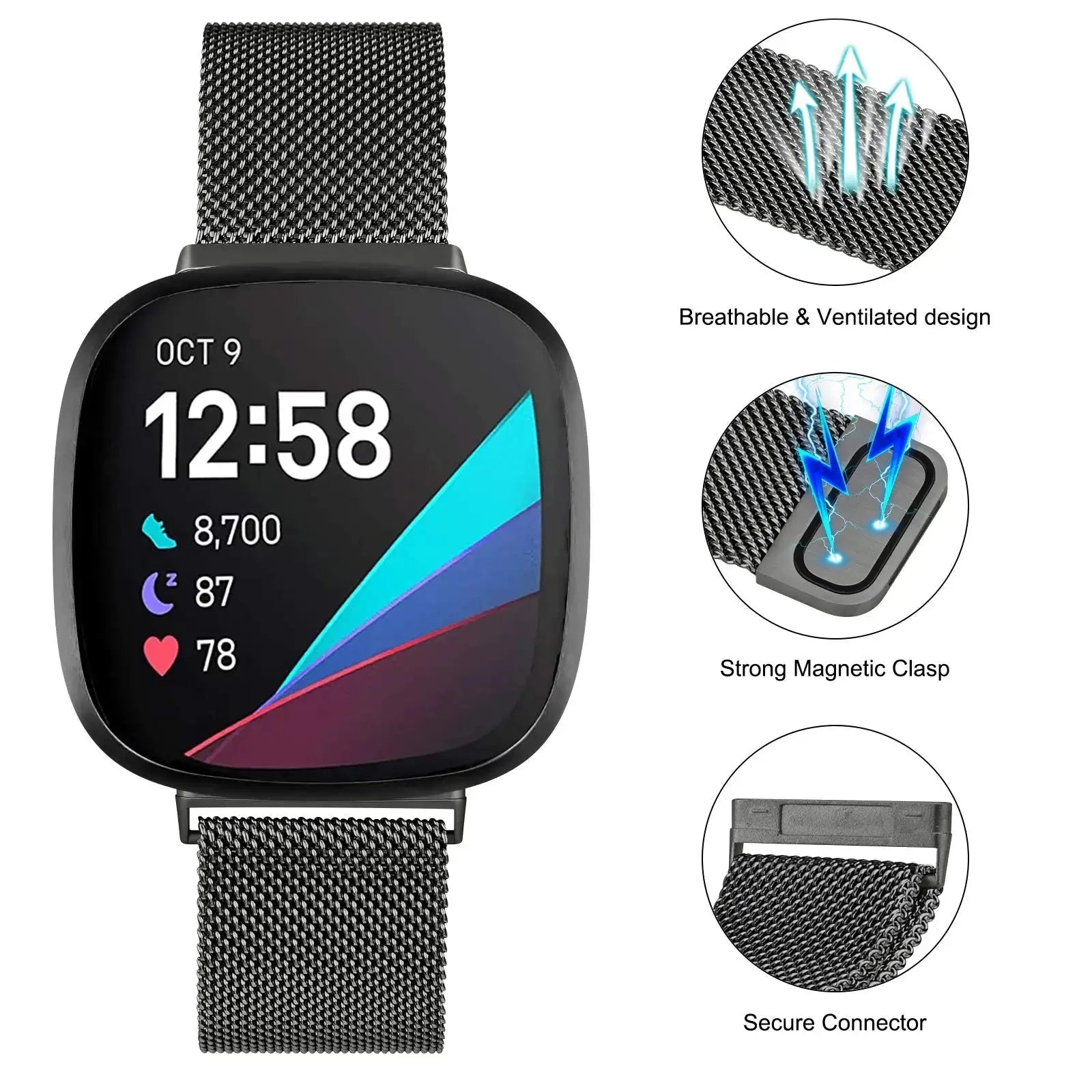 Milanese Loop strap for Fitbit versa 3 4 Band Sense/Lite Magnetic Metal Watchband Stainless Steel  Bracelet Fitbit versa 2 band Pinnacle Luxuries