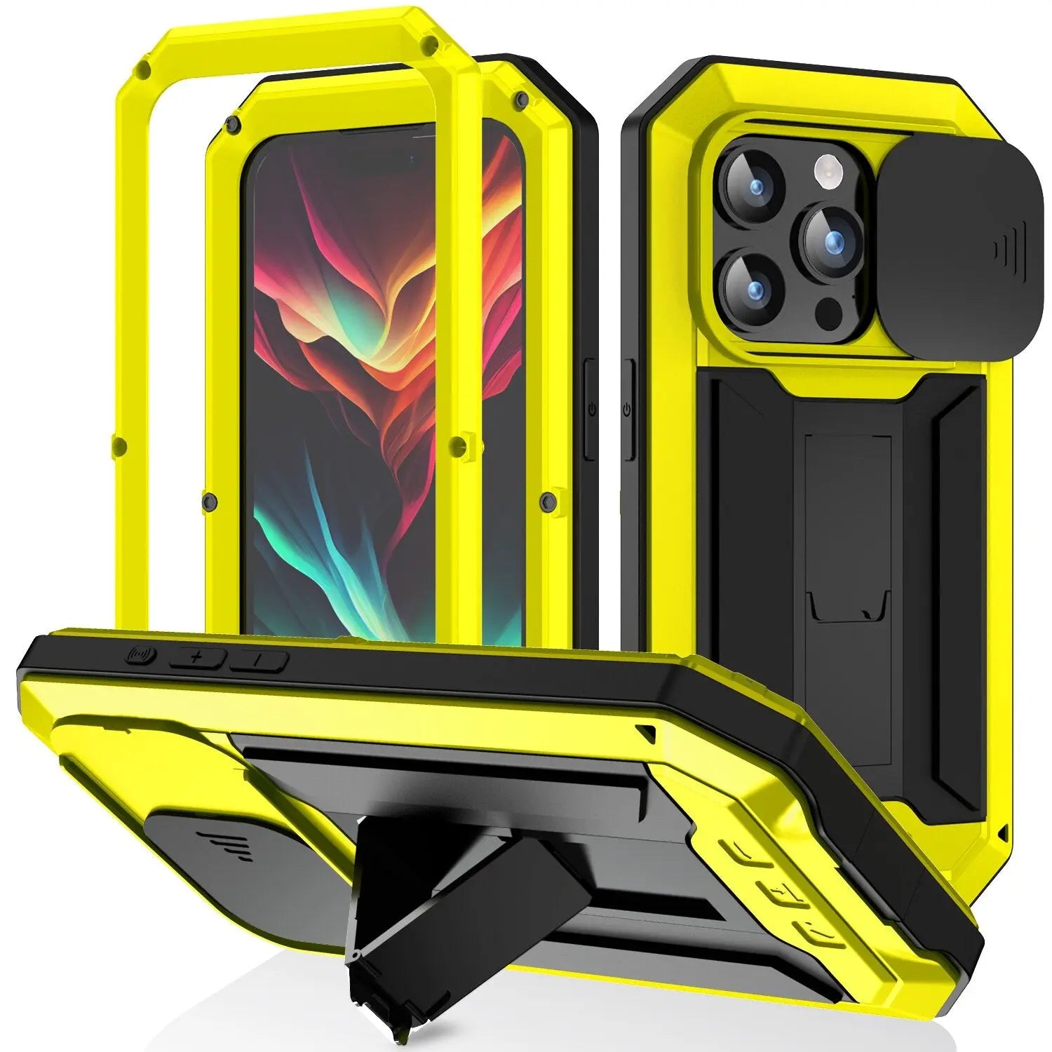 for iPhone 15 Pro Max iPhone 15 Plus Pro Military Grade Full-Body Rugged Built-in Kickstand Slide Camera Protective Cover Shell Pinnacle Luxuries