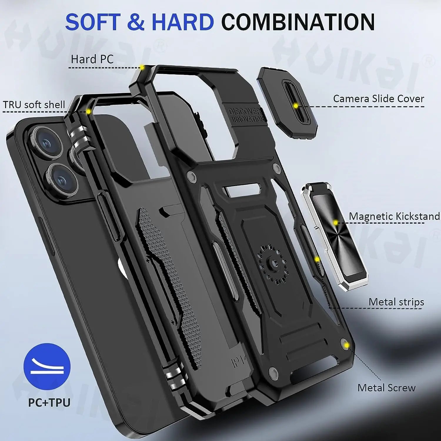 Slide Camera Case For iPhone 15 Pro Max 14 13 12 Pro Max 11 XR XS Max X 8 7 Ring Stand Armor Anti-fall Protection Kickstand Cove Pinnacle Luxuries