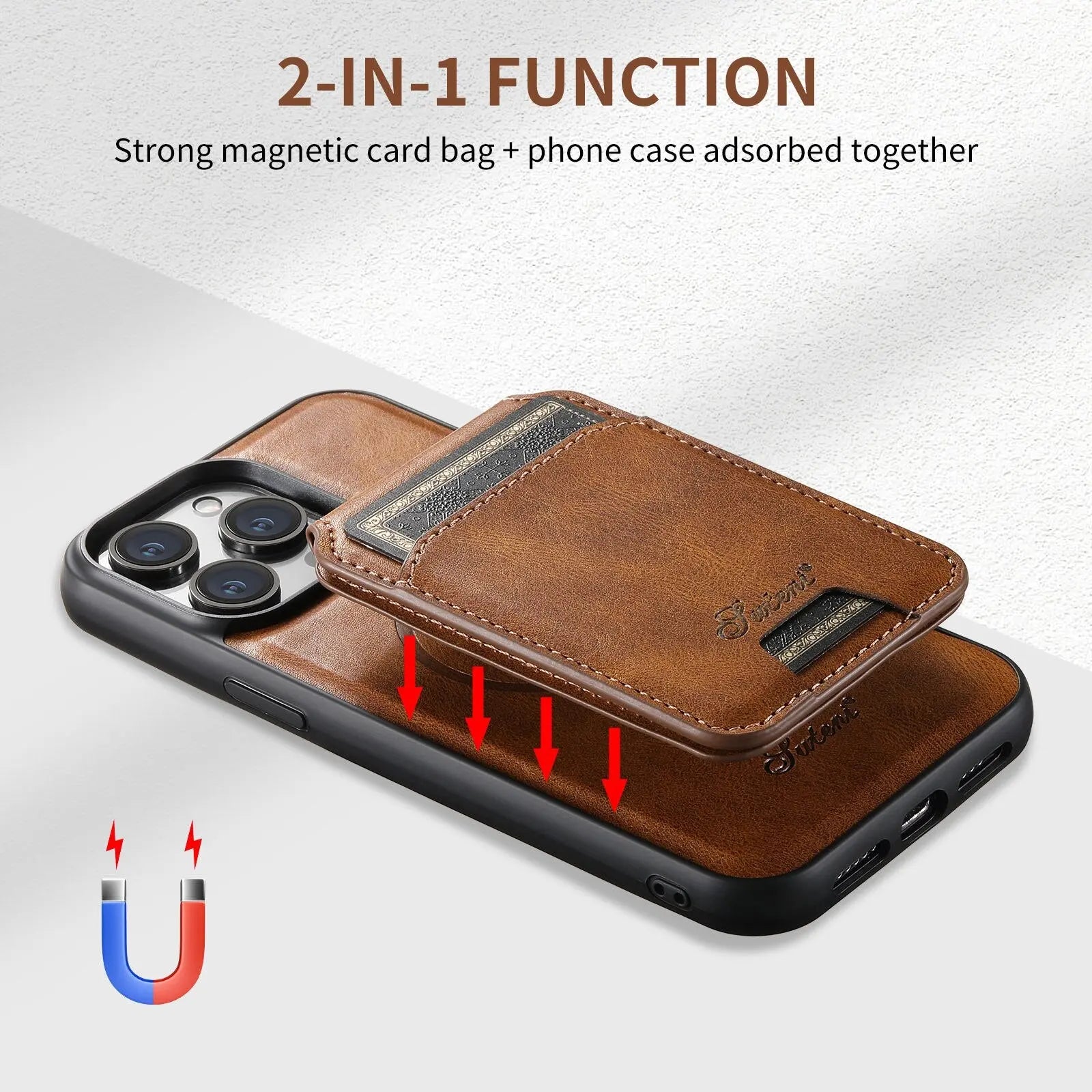 PU Leather Case for iPhone 15 Pro Max Plus iPhone 15 Pro 2 in1 Function Detachable Magnetic Card bag Stand Feature Cover Pinnacle Luxuries