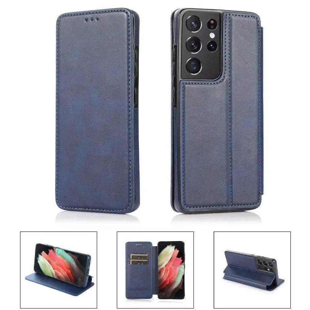 Premium Leather Flip Case For Samsung Galaxy S21 S20 Ultra Plus Note Note 20 Ultra - Pinnacle Luxuries