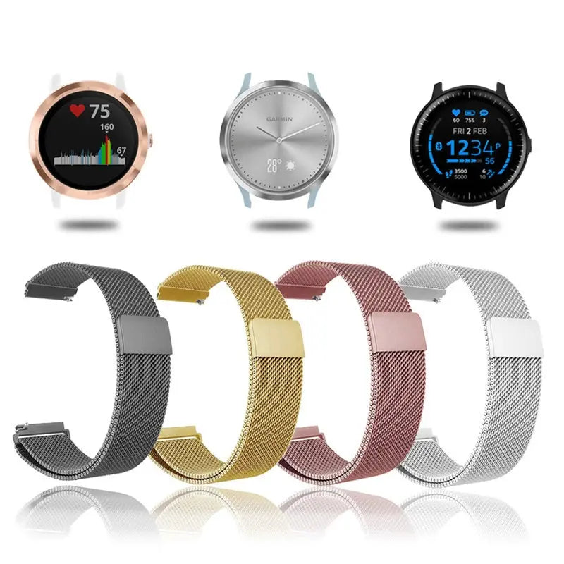 18mm 20mm 22mm Metal Strap For Garmin Vivoactive 3 4 4s Band Watch Venu 2 2s 3s SQ Forerunner 645 Bracelet Milanese Loop Pinnacle Luxuries