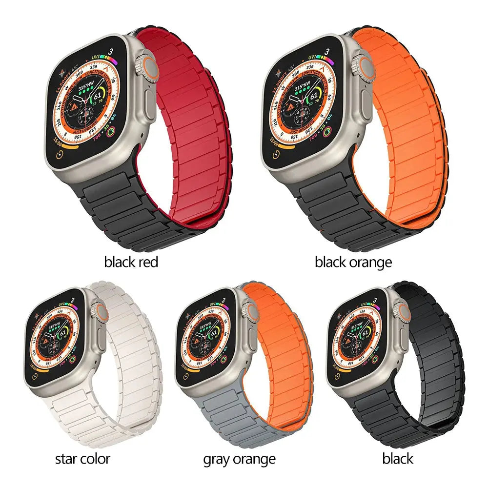2Pcs Silicone Magnetic Strap for Apple Watch Band Ultra 2 Band 49mm 44mm 45mm 42mm 40 41mm Bracelet IWatch Series 9 8 7 6 5 4 SE Pinnacle Luxuries