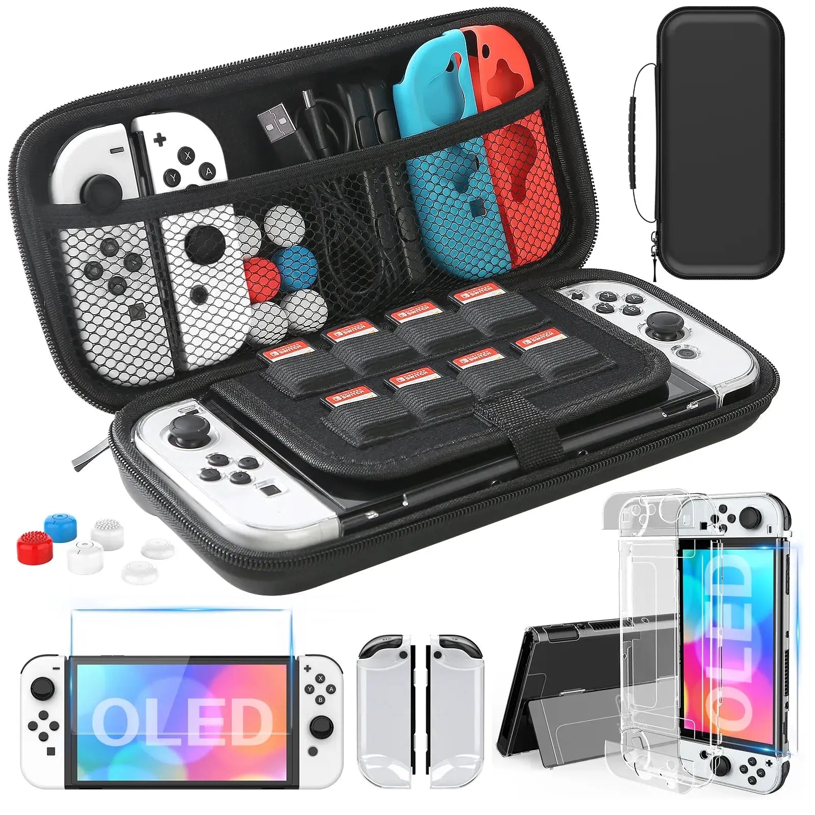 For Switch OLED Model Carrying Case 9 in 1 Accessories Kit for 2022 Nintendo Switch OLED Model  with Protective Case Pinnacle Luxuries