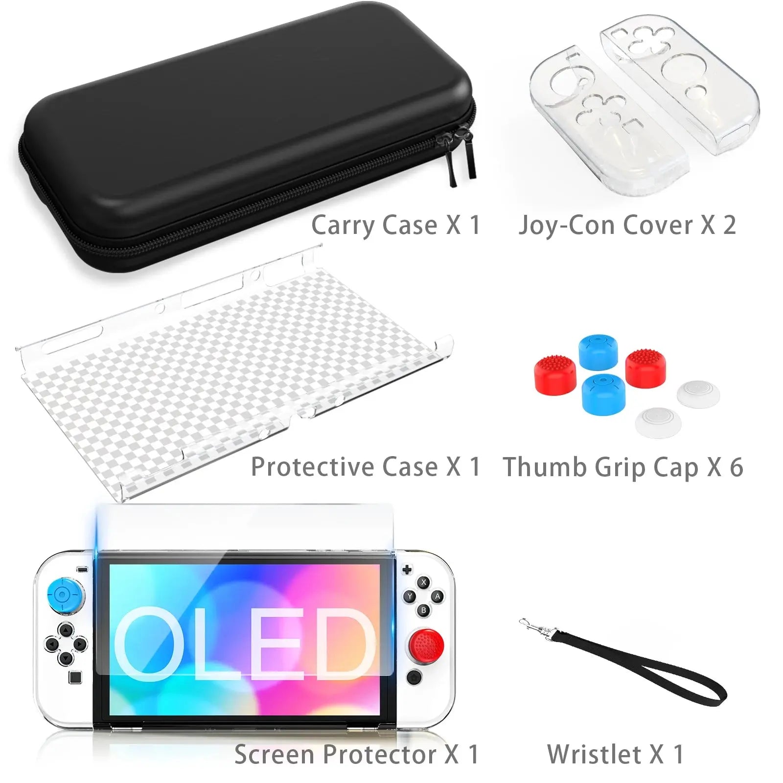 For Switch OLED Model Carrying Case 9 in 1 Accessories Kit for 2022 Nintendo Switch OLED Model  with Protective Case Pinnacle Luxuries