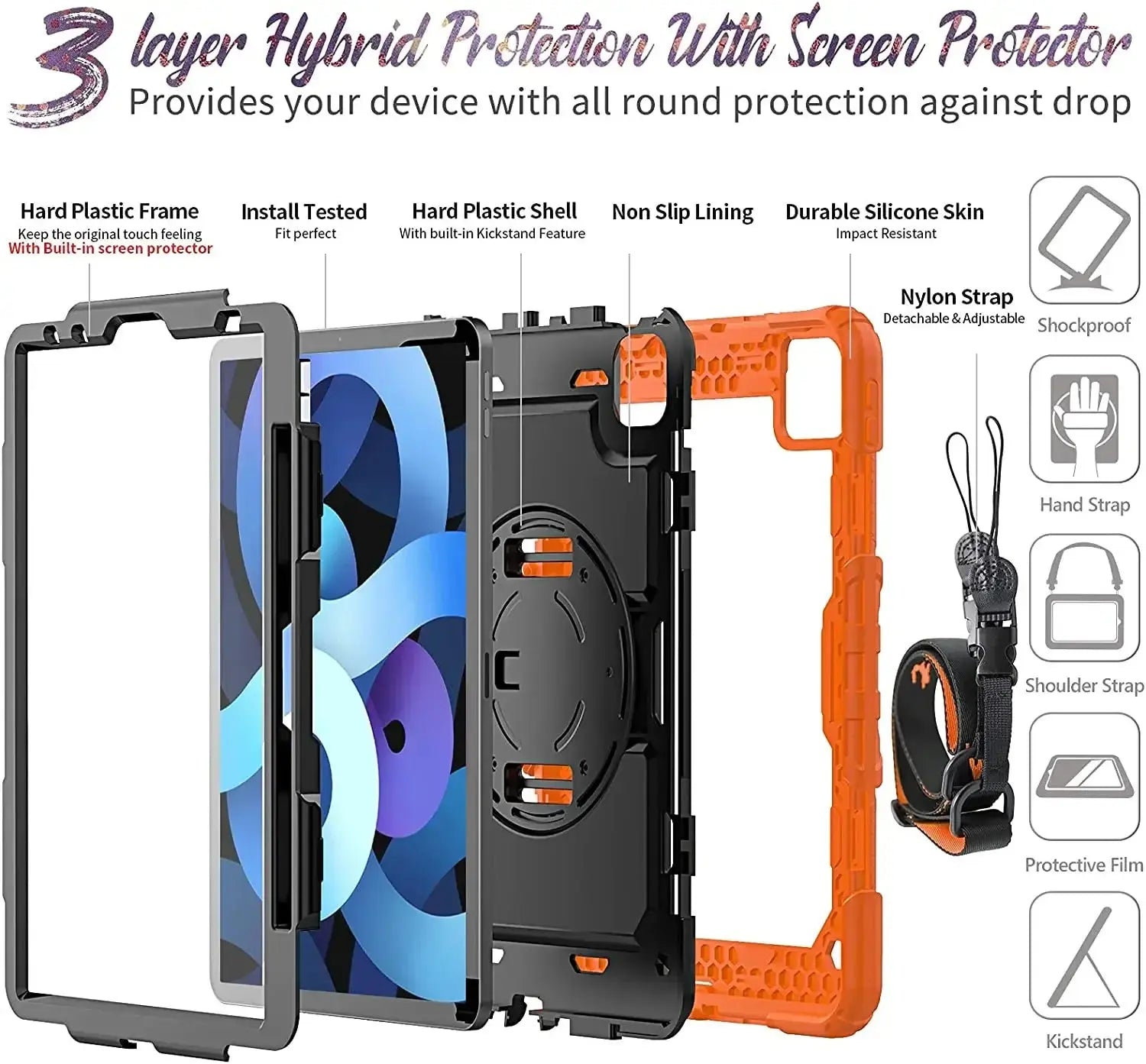 Kickstand Shockproof Case For iPad Air 4 Air 5 10.9 2022 10th Generation Pencil Holder Cover+PET Screen Protector+Shoulder Strap Pinnacle Luxuries