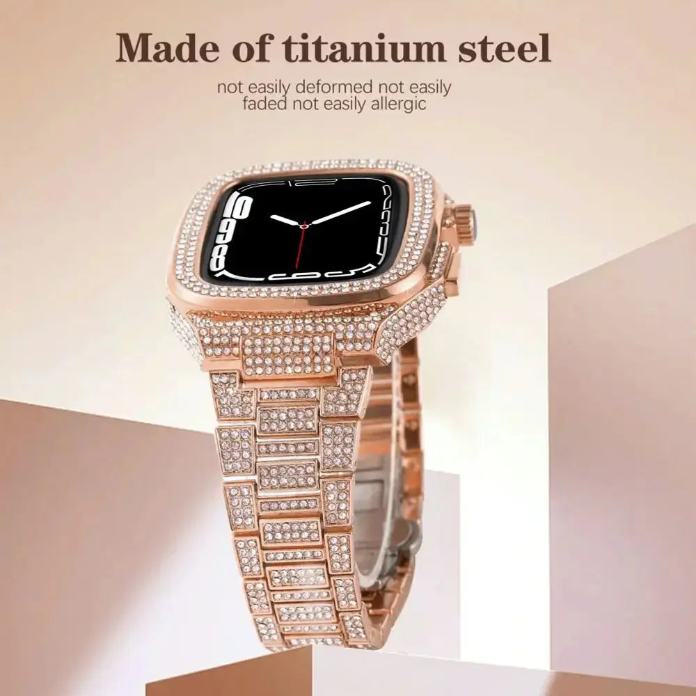 Luxury Diamond Modification Kit For Apple Watch 9 8 7 45mm Steel Metal Strap For iWatch Series 6 5 4 Se 44mm Refit Accessoires Pinnacle Luxuries