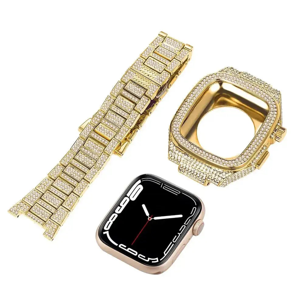 Luxury Diamond Modification Kit For Apple Watch 9 8 7 45mm Steel Metal Strap For iWatch Series 6 5 4 Se 44mm Refit Accessoires Pinnacle Luxuries