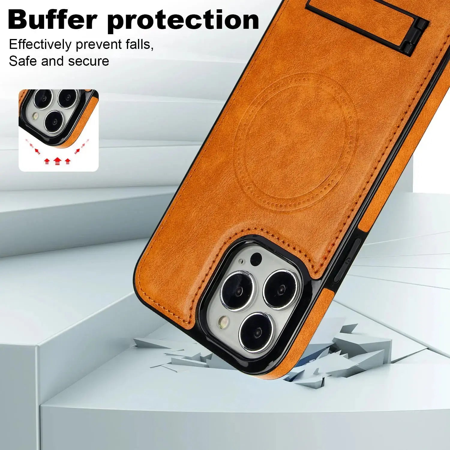 Magnetic for iPhone 15 14 Pro Max Plus Leather Case, Built-in Invisible Stand Protective Slim Kickstand Phone Cover Pinnacle Luxuries