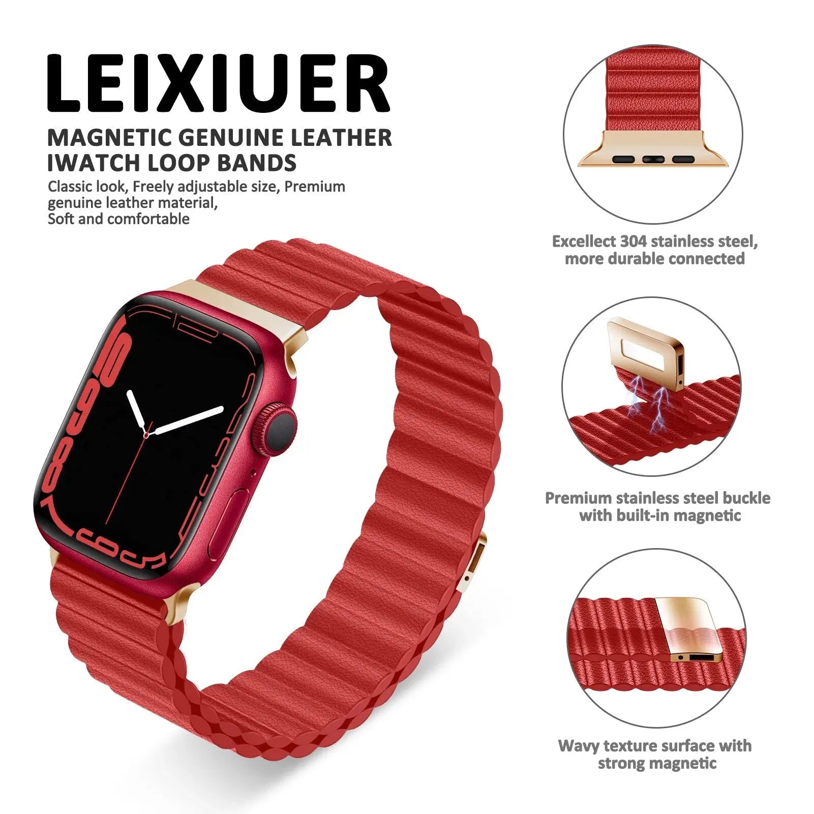 Magnetic strap For Apple watch band 45mm 44mm 49mm 40mm 41mm  leather loop watchband Bracelet iWatch series 3 5 4 6 SE 7 8 Ultra Pinnacle Luxuries