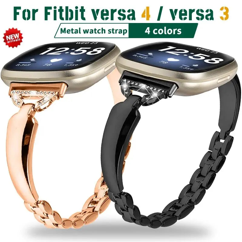 New Metal Watch Strap For Fitbit Versa 4 3 sense Smart watch Wrist Bracelet Band  Stainless Steel Zinc alloy diamond strap Pinnacle Luxuries