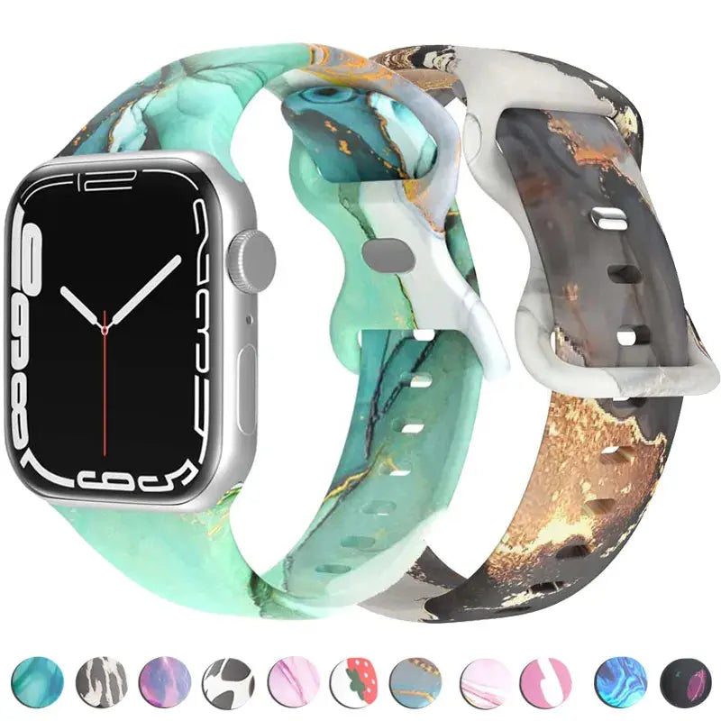 Printed Floral Strap For Apple Watch Ultra Band 49mm 41mm 40mm 38 45mm 44mm 42mm Silicone Bracelet IWatch Series 8 7 SE 6 5 4 3 Pinnacle Luxuries