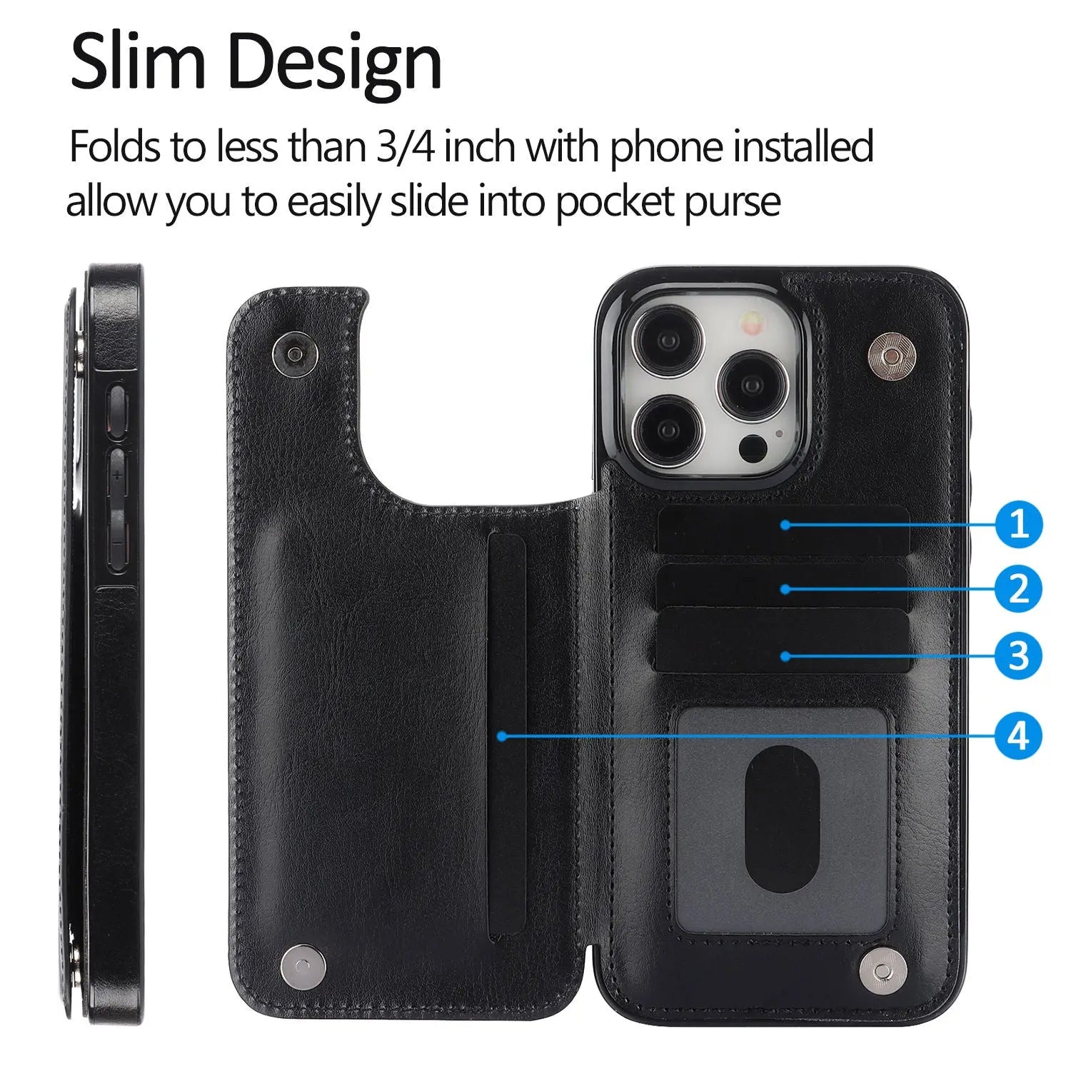 Double Buckle Leather Case for iPhone 15 Pro Max 15 Plus with Card Slots and Stand Function Drop Protection Cover Pinnacle Luxuries