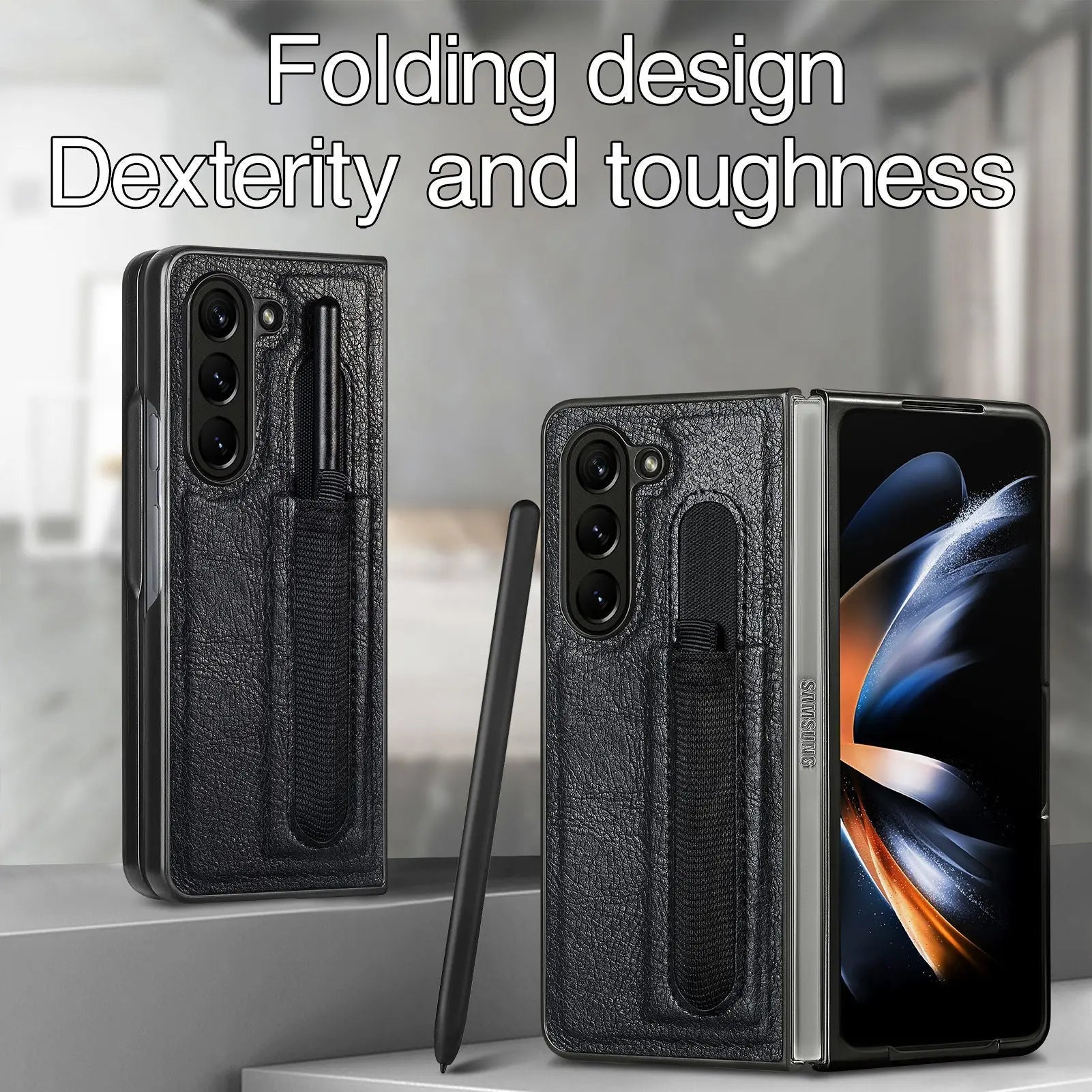 Business Leather Case for Samsung Galaxy Z Fold 5 Fashion with Pen Holder Slim and Fit Original Touch Anti-drop Phone Cover Pinnacle Luxuries