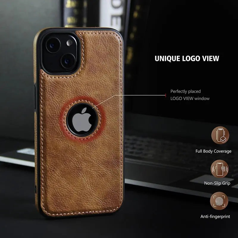 For iPhone 15 Pro Max iPhone 15 Plus Pro Case Slim PU Leather Logo Hole Soft Silicone Shockproof Back Cover Pinnacle Luxuries