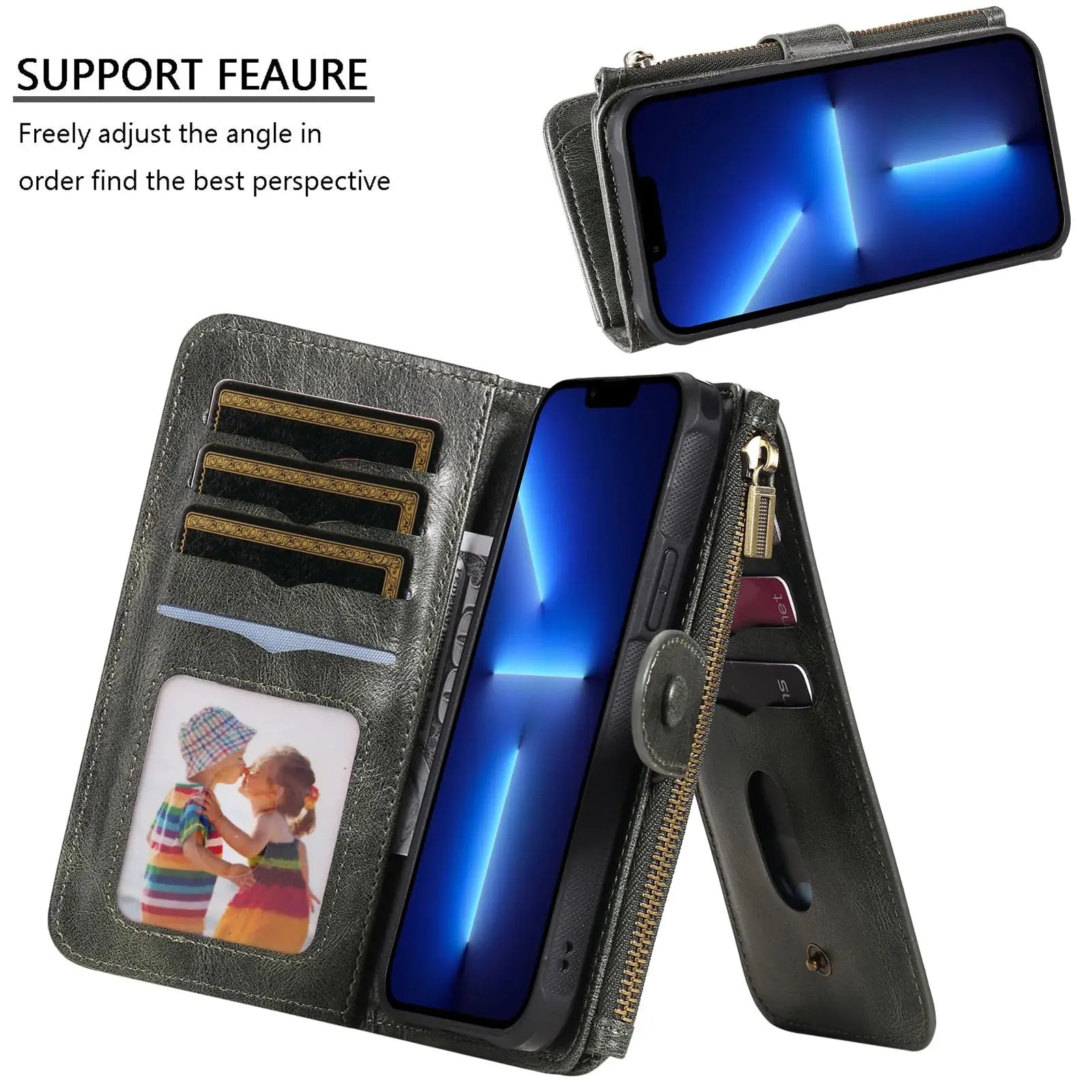 2 in 1 Detachable Magnetic Wallet Case for iPhone 15 14 13 12 11 Pro Max Wallet with Card Holder,Zipper,Pouch Pocket Flip Cover Pinnacle Luxuries