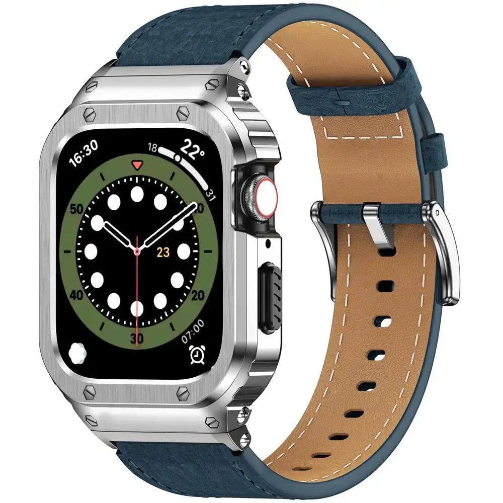 LuxeSteel Case and Premium Leather Band for Apple Watch Pinnacle Luxuries