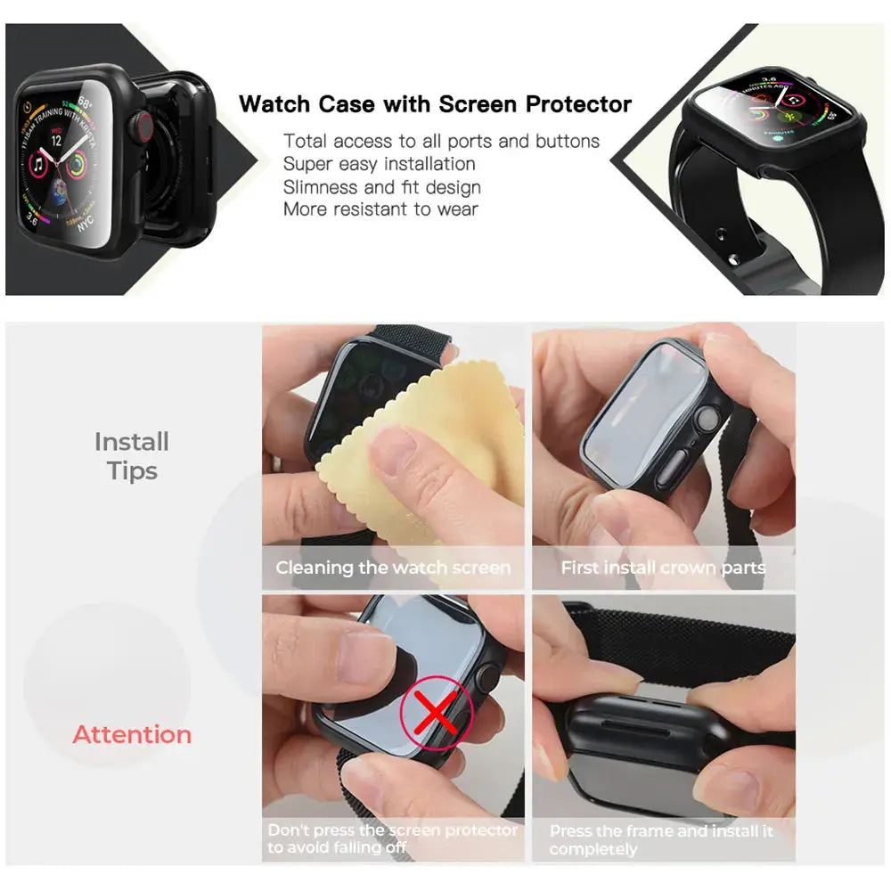 Glass+case For Apple Watch Ultra2 49mm 45Mmm 41mm 44 42mm 40 38mm PC Bumper+Screen Tempered iwatch series 9 8 7 6 SE 5 4 Pinnacle Luxuries