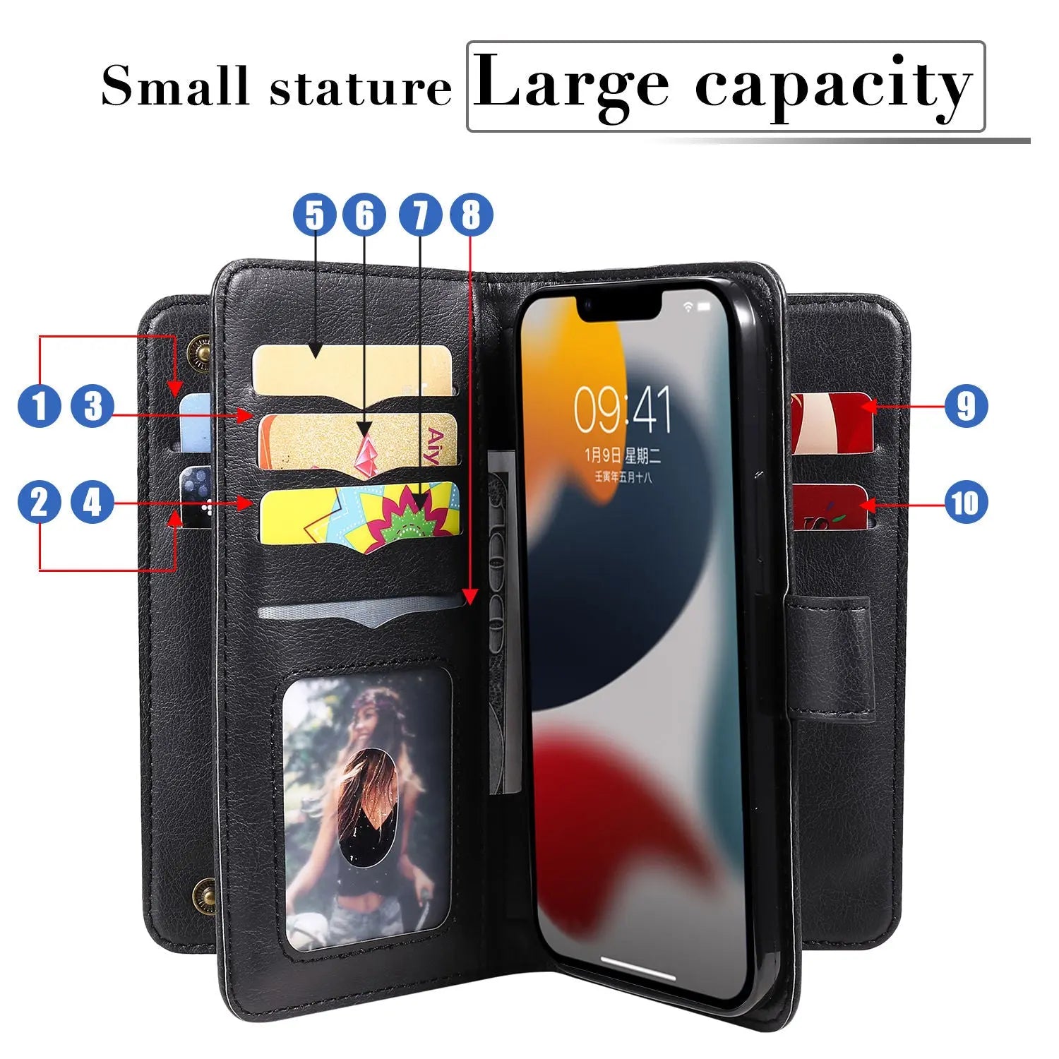 For Iphone 14 Plus 13 12 11 Pro Max Wallet Case With Card Holder