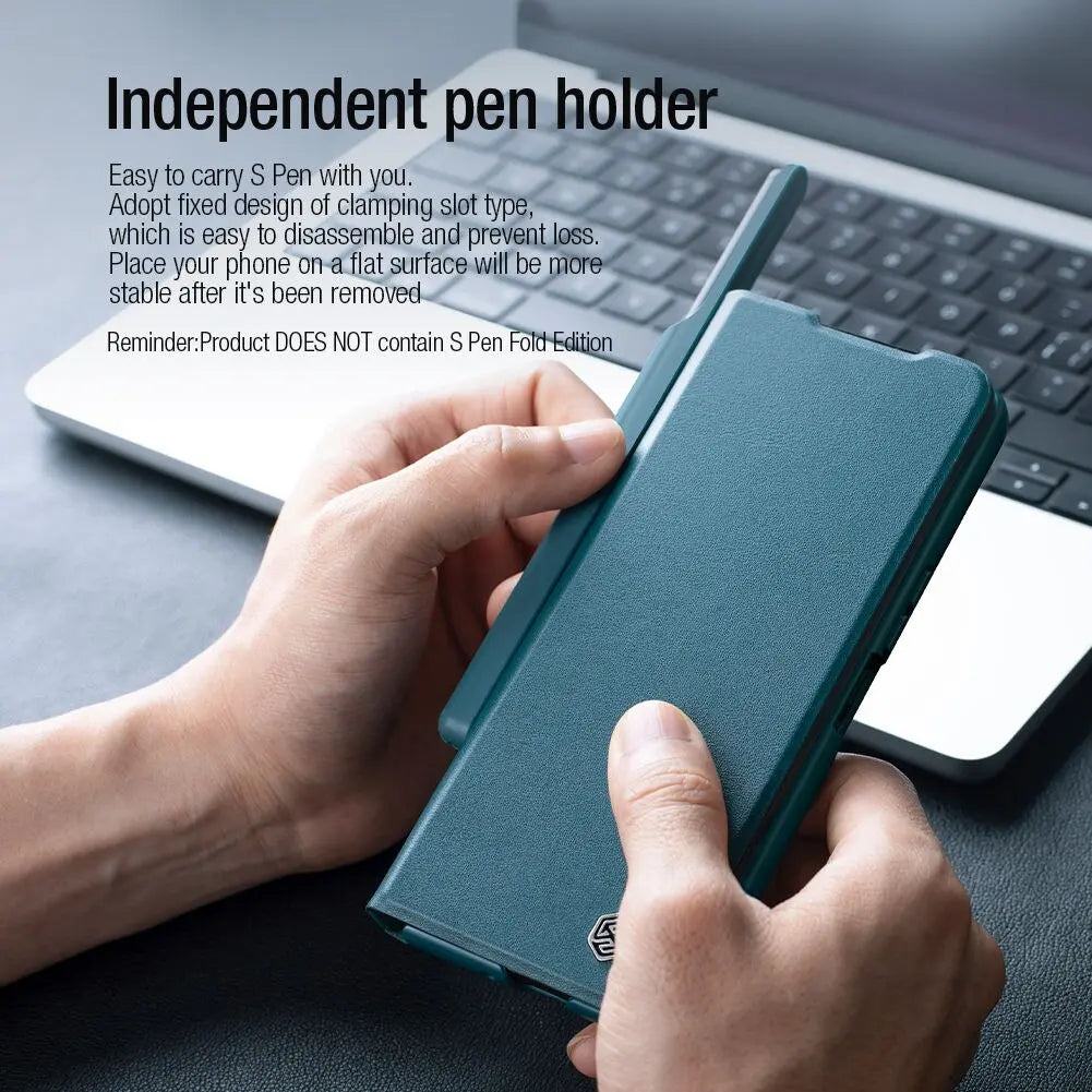NILLKIN Qin Flip Leather Case for Samsung Galaxy Z Fold 5 with S-Pen Pocket Slide Camera Lens Cover Full Protection Phone Case Pinnacle Luxuries