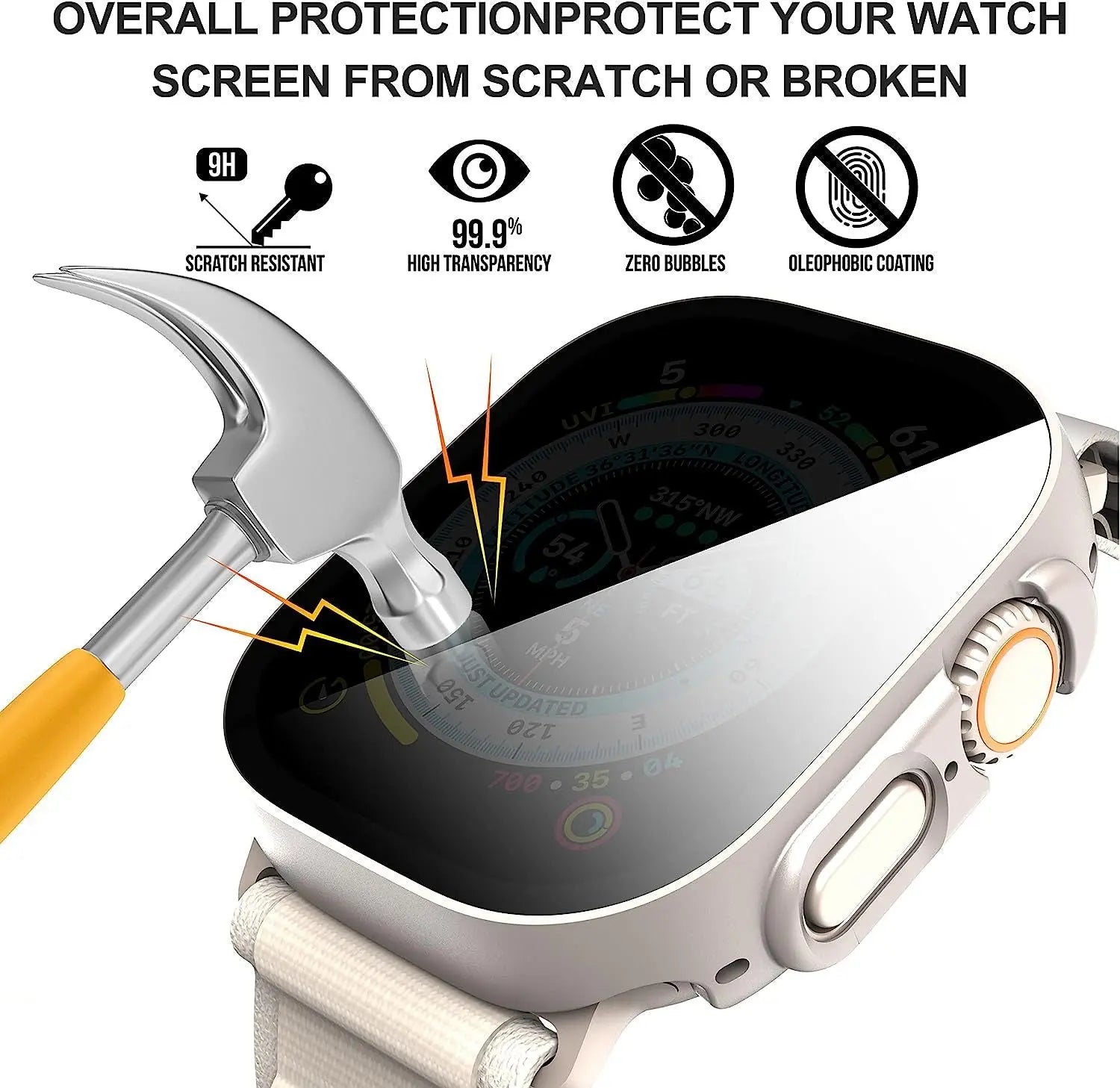 StealthGuard Custom Anti-Spy Privacy Tempered Glass Screen Protector Case for Apple Watch Pinnacle Luxuries