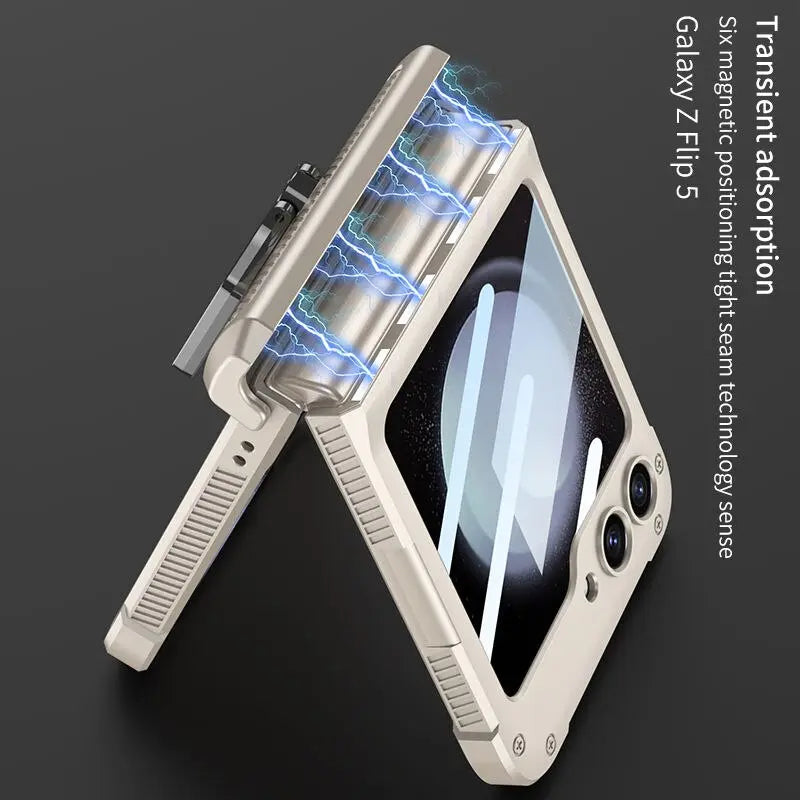 Magnetic Hinge All-Package Case for Samsung Galaxy Z Flip 5 5G with Magnetic Armored Ring Bracket Shell Film Integrated Cover Pinnacle Luxuries