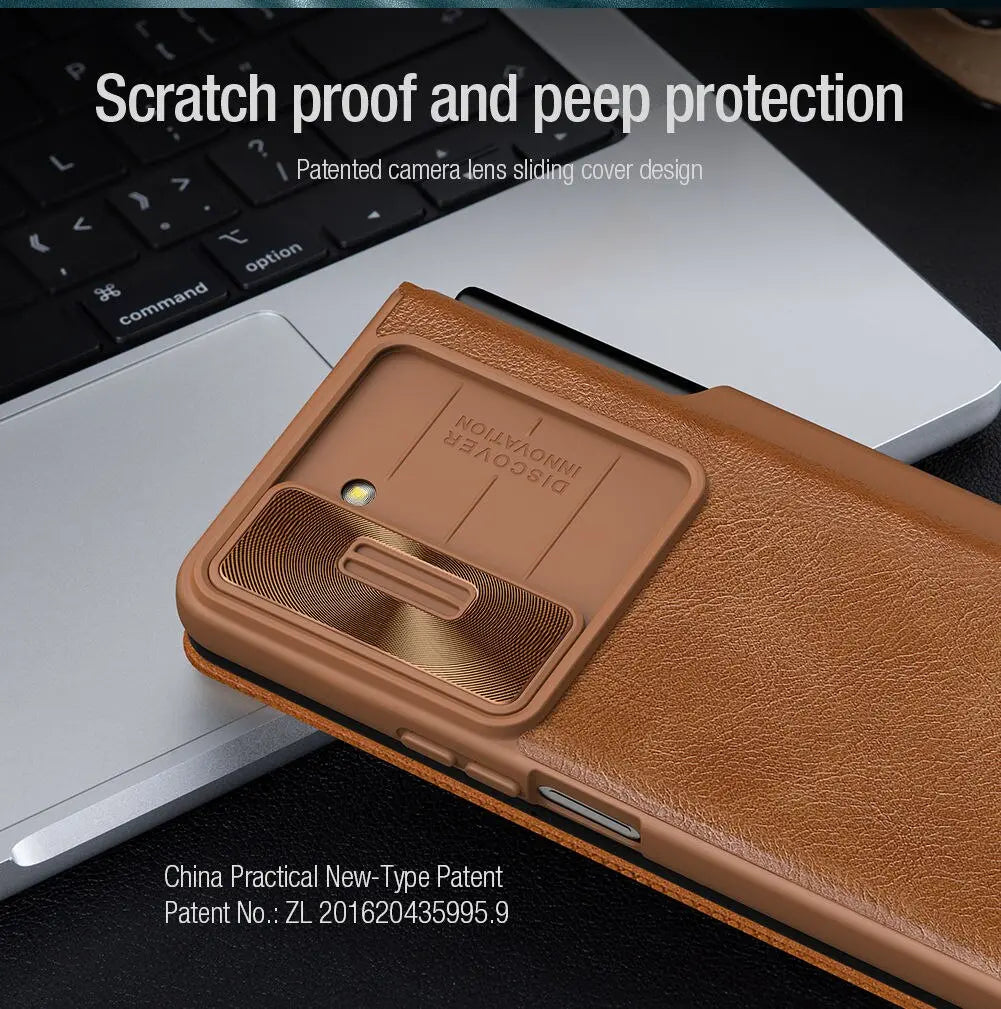 NILLKIN Qin Flip Leather Case for Samsung Galaxy Z Fold 5 with S-Pen Pocket Slide Camera Lens Cover Full Protection Phone Case Pinnacle Luxuries
