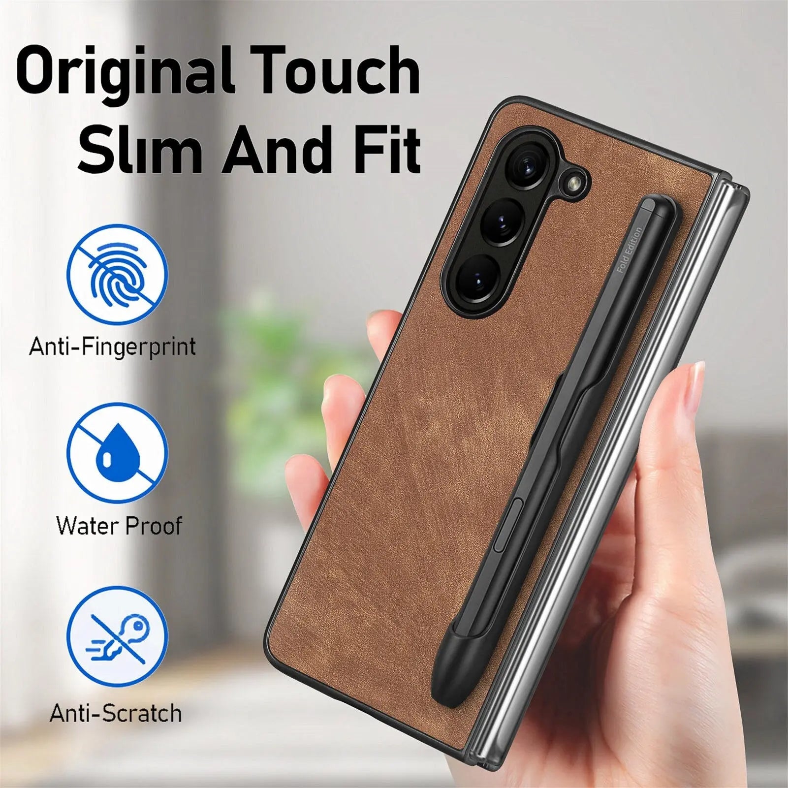 Retro Case for Samsung Galaxy Z Fold 5 Fashion with Pen Holder Elegant Touch Slim Thin Anti-Drop Protection Phone Cover Pinnacle Luxuries