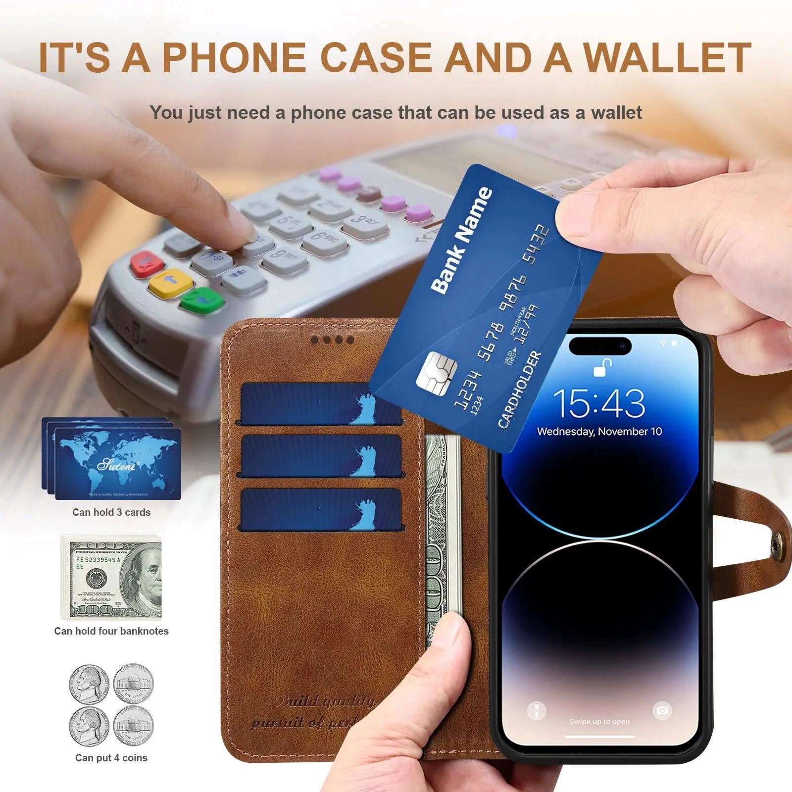 For iPhone 15 Pro Max Plus Wallet Case, PU Leather Flip Case with Card Holders Stand [Shockproof TPU Inner Shell] Phone Cover Pinnacle Luxuries