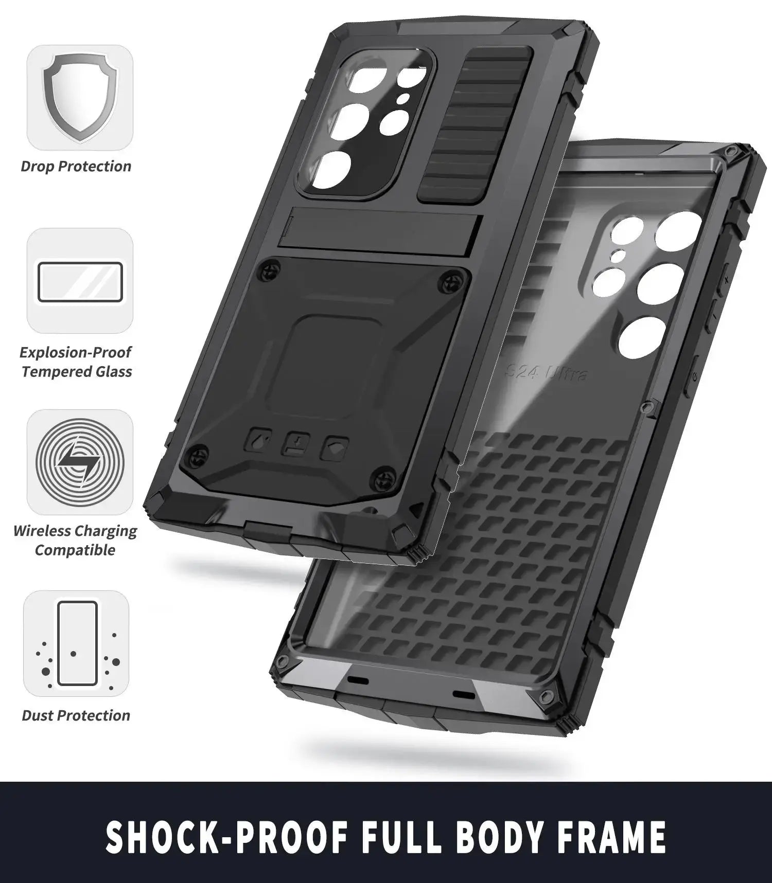 With Bracket+Full Protective For Samsung S24 Ultra S24+ S24 5G 2024 Case Kickstand Dual Layer Protective Shockproof Cover Pinnacle Luxuries