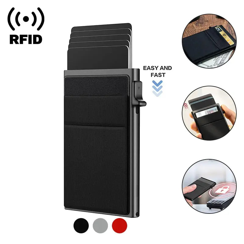 Rfid Credit Card Holder Wallet Metal Thin Slim Bank Card Case Men Women Pop Up Minimalist Wallet Small Black Purse Metal Vallet Pinnacle Luxuries