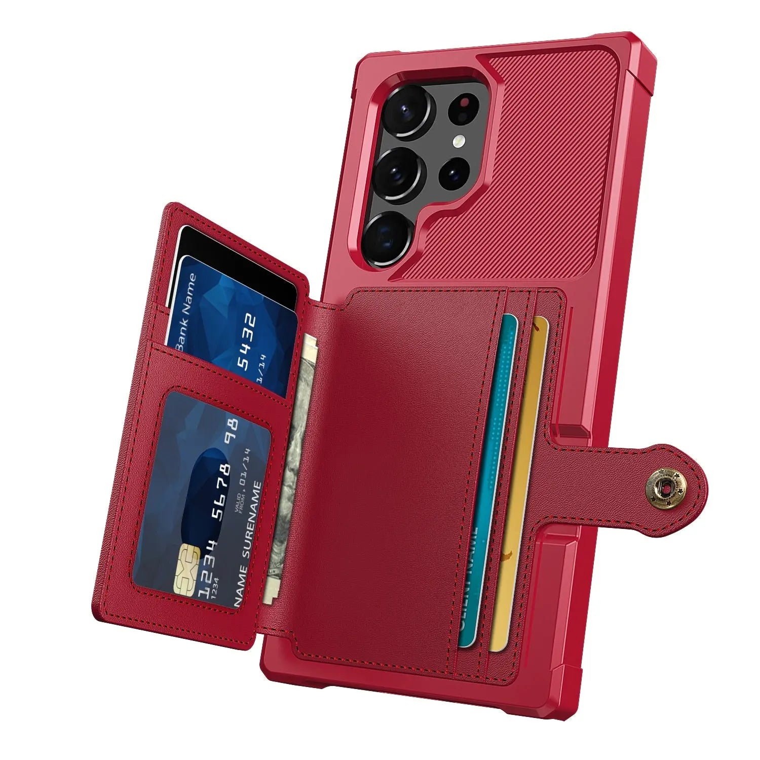 for Samsung Galaxy S23 Ultra Plus Credit Card Case PU Leather Flip Wallet Cover with Photo Holder Hard Back Cover for S22 Ultra - Pinnacle Luxuries