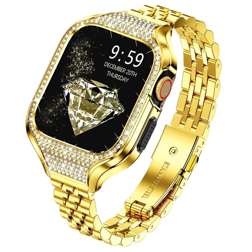 Diamond Steel Elite Case and Stainless Steel Band for Apple Watch - Pinnacle Luxuries