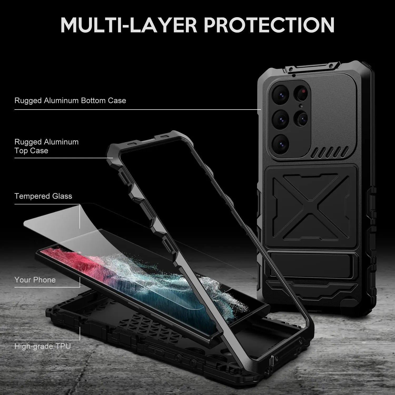 Heavy Duty Aluminum Alloy 360° Total Protection Kickstand Case For Samsung Galaxy S23 Ultra - Pinnacle Luxuries