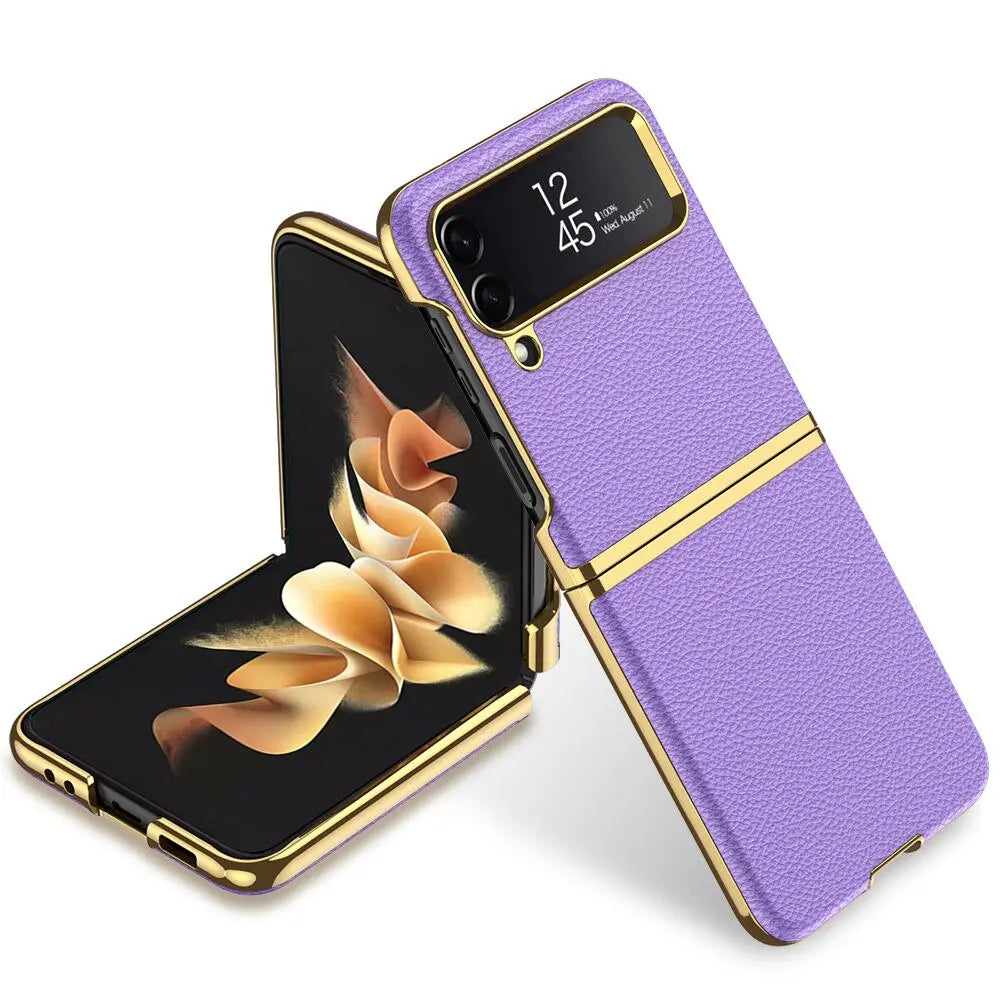 Vintage Leather Gold Trim Case For Samsung Galaxy Z Flip 4 - Pinnacle Luxuries