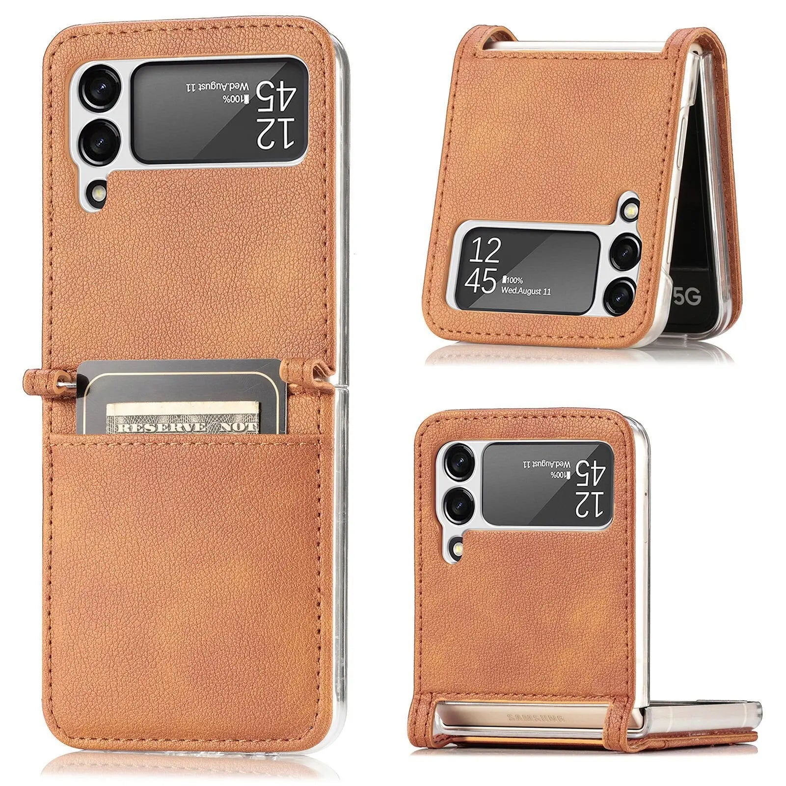 Premium Leather Card Holder Case For Samsung Galaxy Z Flip Phone - Pinnacle Luxuries