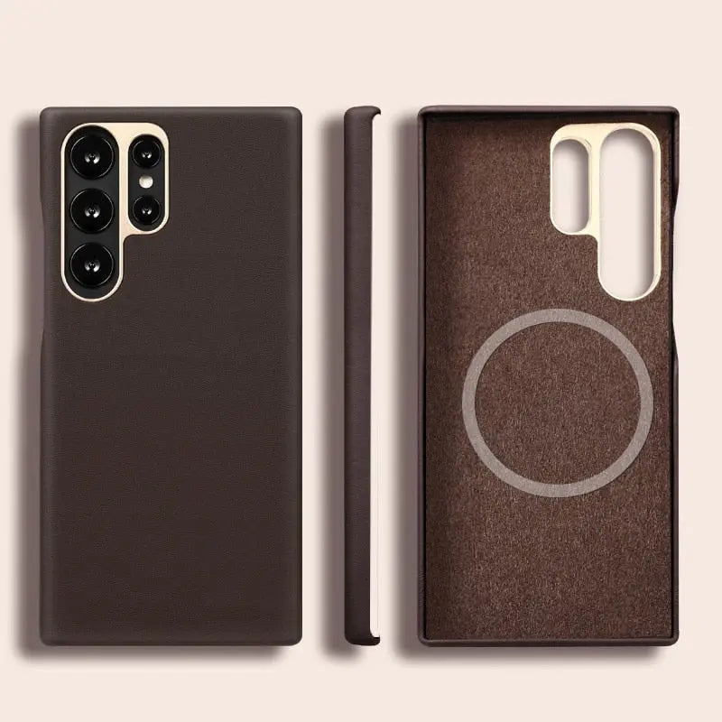 Original Genuine for Samsung Galaxy S23 Ultra Leather Magnetic Case Wireless Charging Cover For Samsung galaxy S23+ Magnet Case - Pinnacle Luxuries