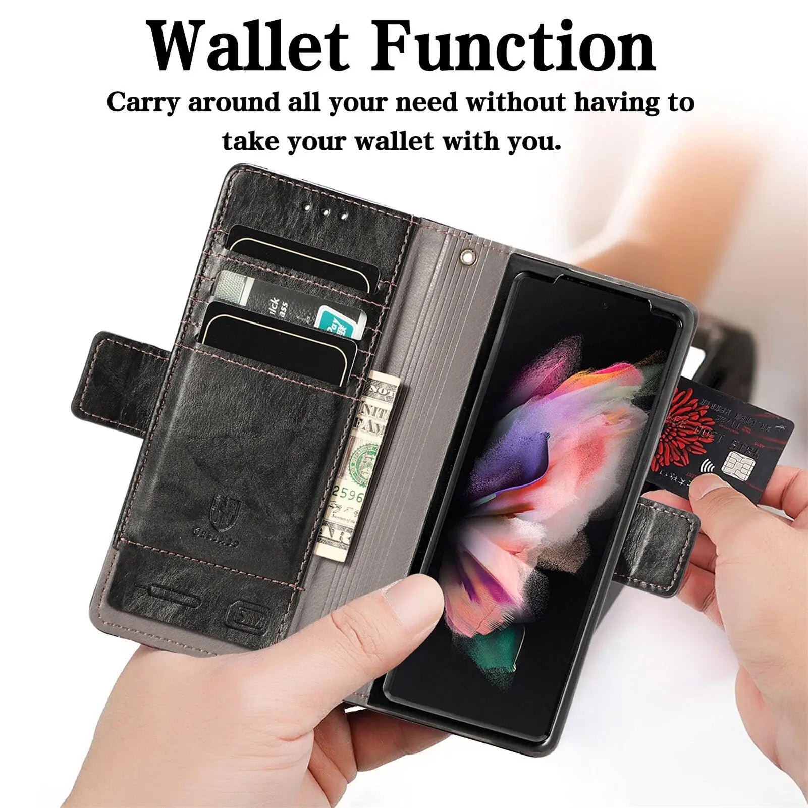 Premium Vintage Leather Wallet Case For Samsung Galaxy Z Fold 4 Fold 3 - Pinnacle Luxuries