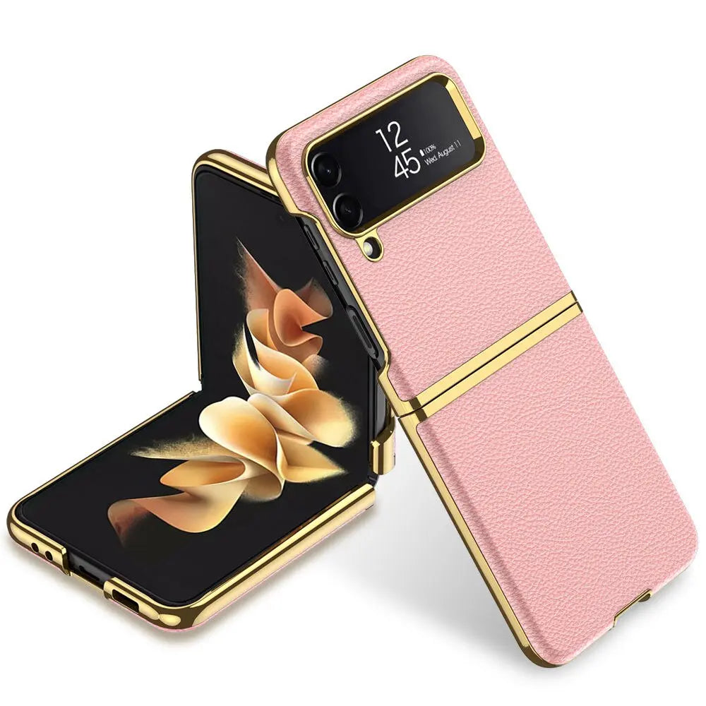 Vintage Leather Gold Trim Case For Samsung Galaxy Z Flip 4 - Pinnacle Luxuries