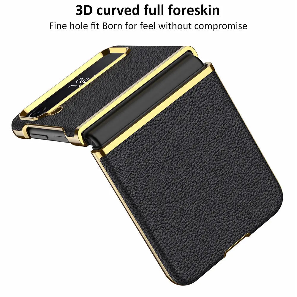 Vintage Leather Gold Trim Case For Samsung Galaxy Z Flip 4 - Pinnacle Luxuries