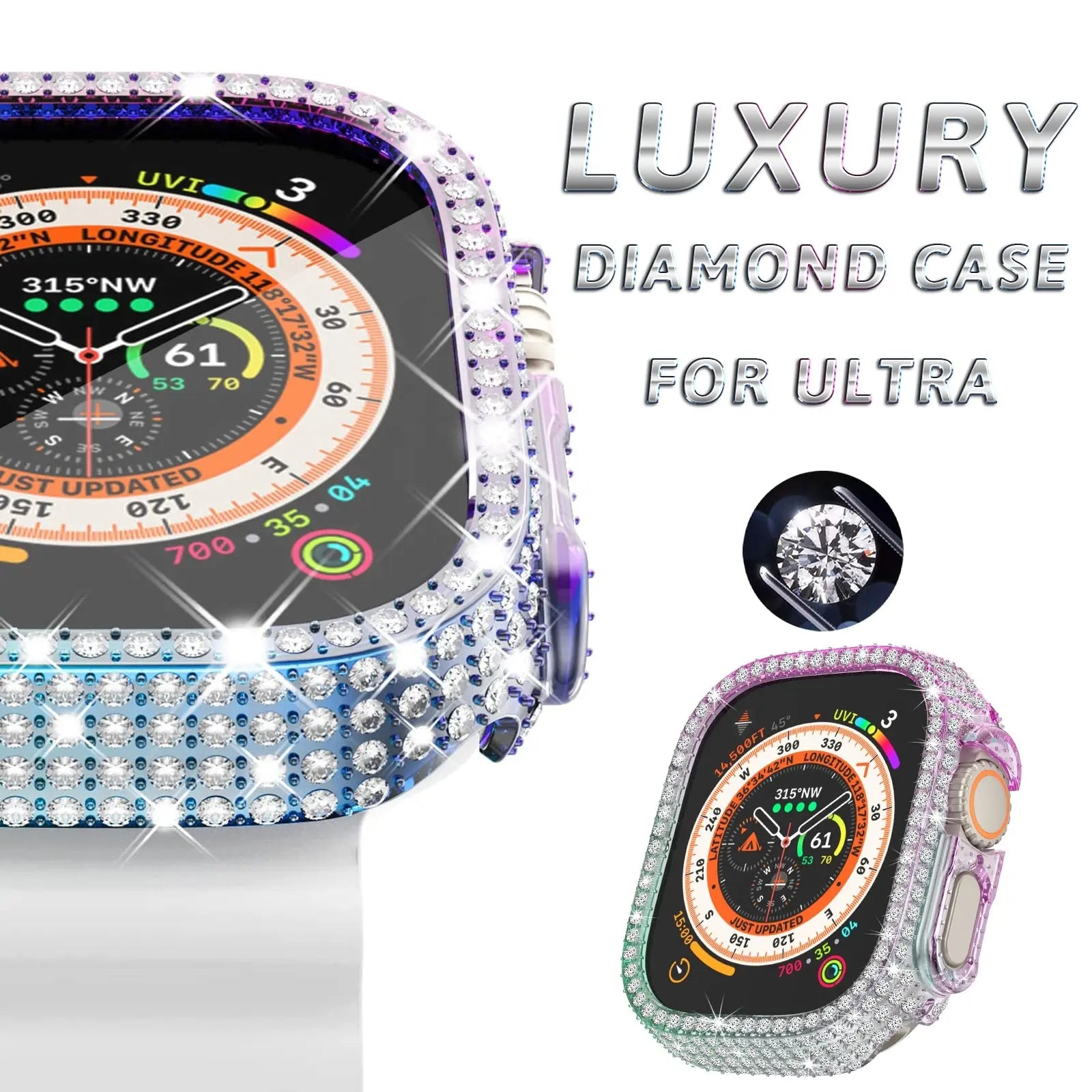 Luxury Diamond Case for Apple Watch Ultra 8 49mm Bumper Protector IWatch 49Mm Series 8 PC Hard Cover DIY Replacement Accessories Pinnacle Luxuries