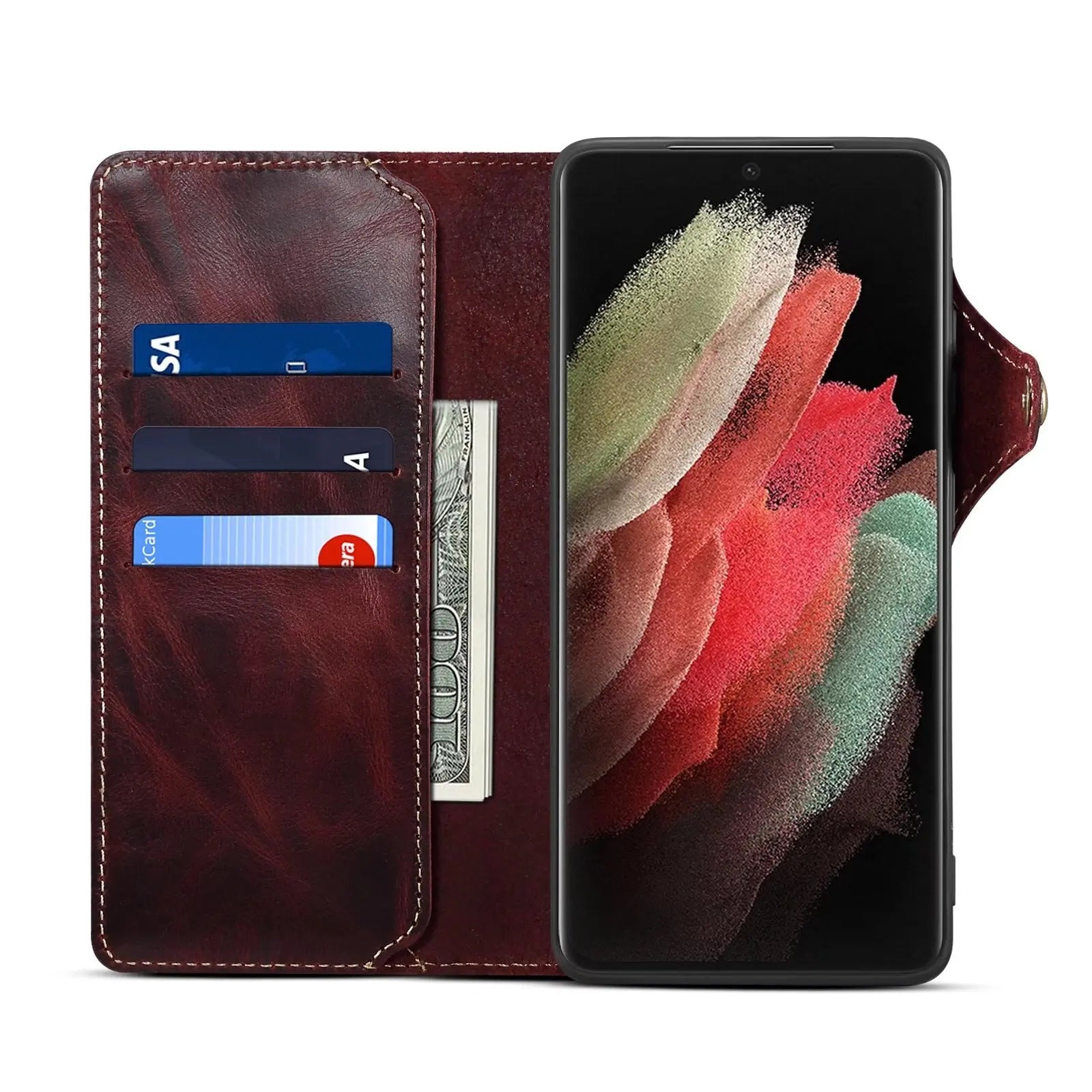 For Samsung Galaxy S23 S22 Ultra S21 S20 S10 Plus S9 Note 8 9 10 20 100% Real Cowhide Leather Case Vintage Card Bag Wallet Cover - Pinnacle Luxuries