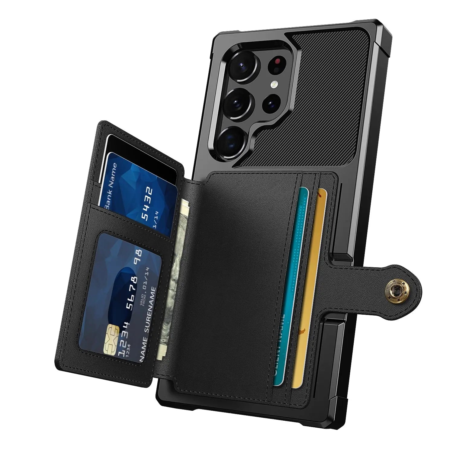 for Samsung Galaxy S23 Ultra Plus Credit Card Case PU Leather Flip Wallet Cover with Photo Holder Hard Back Cover for S22 Ultra - Pinnacle Luxuries