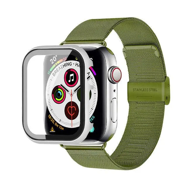 Apple Watch Stainless Steel Mesh Band With Stainless Steel Tempered Glass Screen Protection - Pinnacle Luxuries