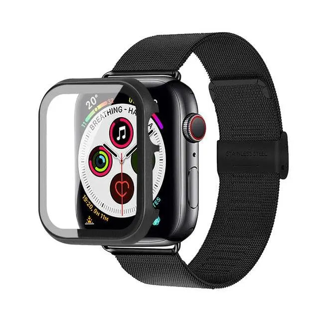 Apple Watch Stainless Steel Mesh Band With Stainless Steel Tempered Glass Screen Protection - Pinnacle Luxuries