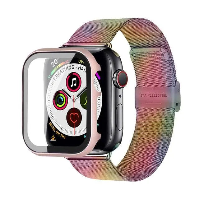 Apple Watch Stainless Steel Mesh Band With Stainless Steel Tempered Glass Screen Protection - Pinnacle Luxuries