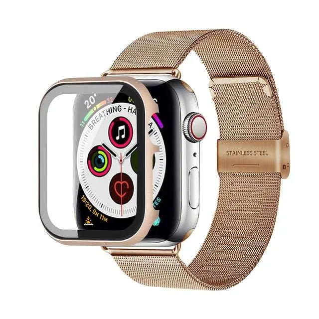 Apple Watch Stainless Steel Mesh Band With Stainless Steel Tempered Glass Screen Protection - Pinnacle Luxuries