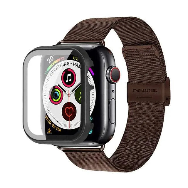 Apple Watch Stainless Steel Mesh Band With Stainless Steel Tempered Glass Screen Protection - Pinnacle Luxuries