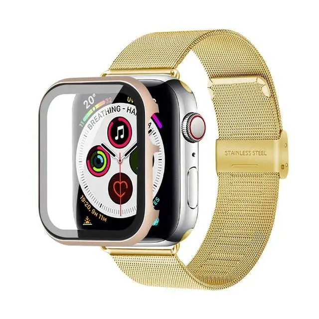 Apple Watch Stainless Steel Mesh Band With Stainless Steel Tempered Glass Screen Protection - Pinnacle Luxuries